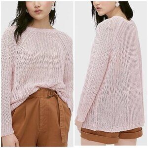J. Crew Factory Pink Open-Knit Crewneck Sweater